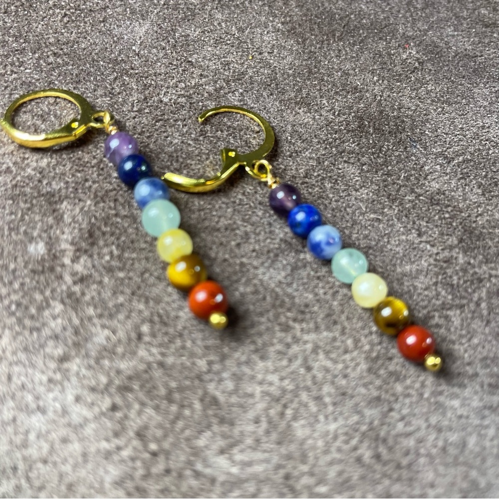 Chakra Crystals Gemstone Dangling Earrings Artisan Designed - Picture 10 of 16